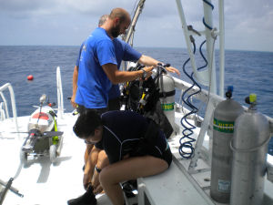 Noelle prepping for her dive to Aquarius