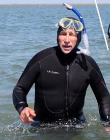 Orth dons a wet suit to monitor restored eelgrass beds in Virginia's seaside bays.