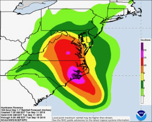 Heavy rainfall in North Carolina during September 2018 due to Hurricane Florence elevated sea level at the Wilmington tide-gauge station throughout the fall. © NOAA.