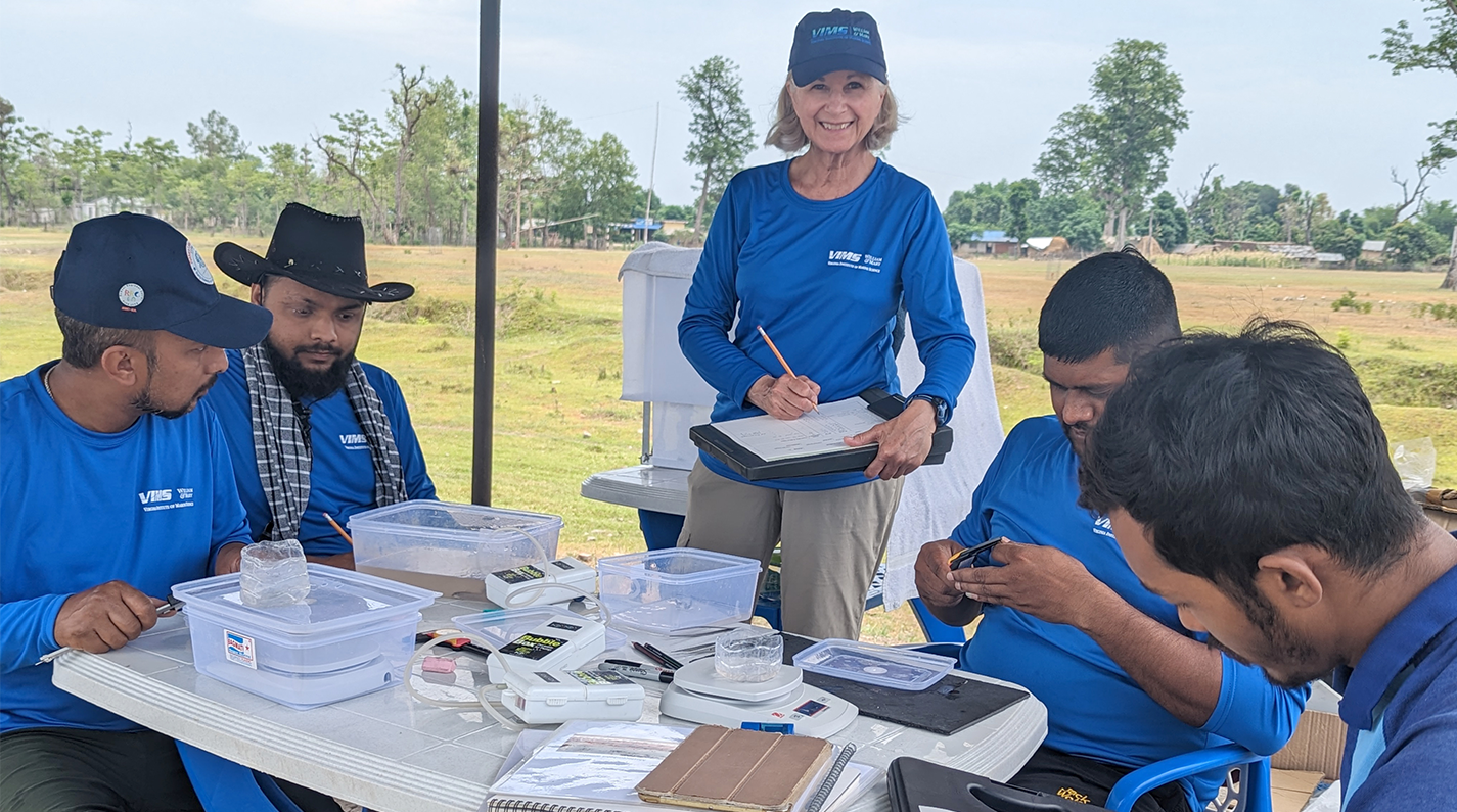 The Nepal Fish FACTS team is pictured working up fishes along the banks of the Karnali River, near Bardiya National Park, Nepal. 